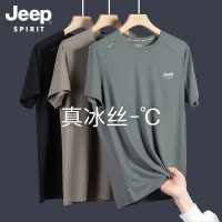 吉普冰丝男士短袖T恤2025新款夏季男装大尺码上衣服男爸爸速干 干夏装