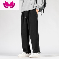 七斓灰色卫裤男直筒阔腿裤潮牌款休闲长裤冬季加绒束脚抽绳运动裤