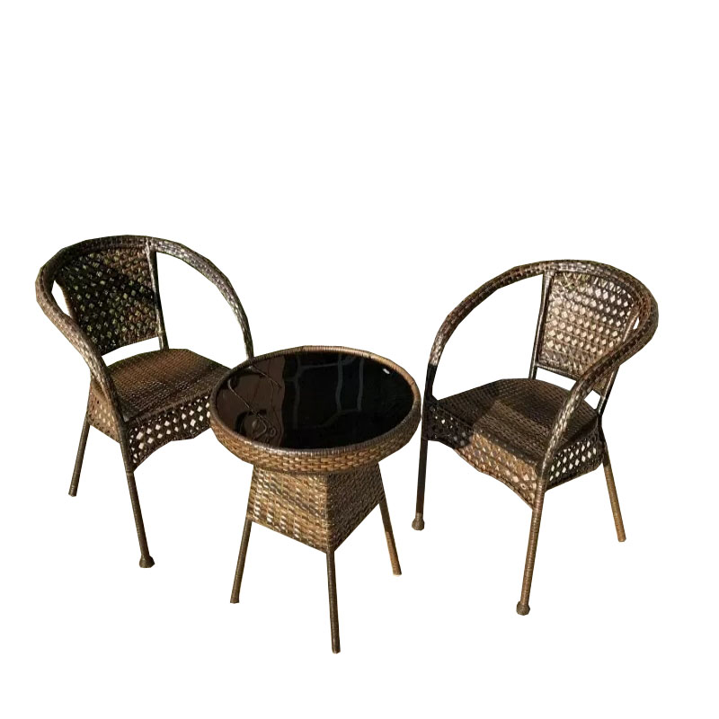 晋舰 藤椅阳台桌椅庭院藤编椅子花园茶几藤椅组合 2椅+60黑玻璃圆桌