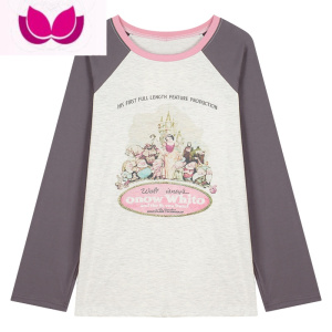 七斓灰色拼接长袖T恤女春季2023新款宽松印花插肩袖百搭罩衫上衣 灰色 均码