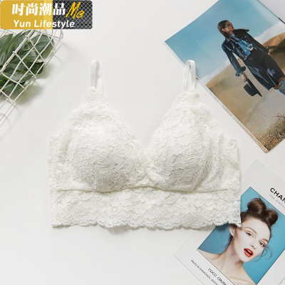 YUNWUXIN蕾丝内衣女防走光大胸显小薄款红美背心式聚拢白色无钢圈文胸抹胸抹胸