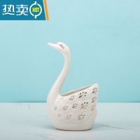 敬平水果叉子家用高端甜品叉收纳罐套装儿童安全小叉子轻奢水果签果插 白色天鹅收纳罐