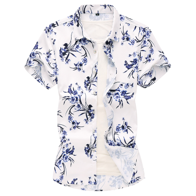 gurunvani大码男装短袖花衬衫男式印花衬衫加肥加大胖子短袖衬衣潮男半袖上衣
