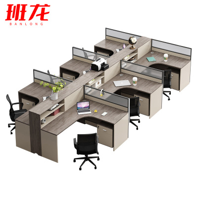 班龙办公电脑桌六人位+柜+椅套