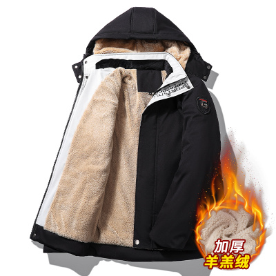 NEWLAKE中老年棉服男加绒加厚棉衣男冬季外套加肥大码宽松羔毛保暖棉袄棉衣