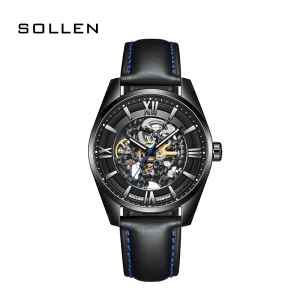 梭伦(SOLLEN)正品手表男士防水机械表全自动男表皮带镂空潮品牌机械手表男士全自动商务时尚腕表SL-615