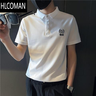 HLCOMAN夏季男士t恤polo衫短袖翻领半袖皇冠刺绣潮流潮牌简约百搭体恤帅