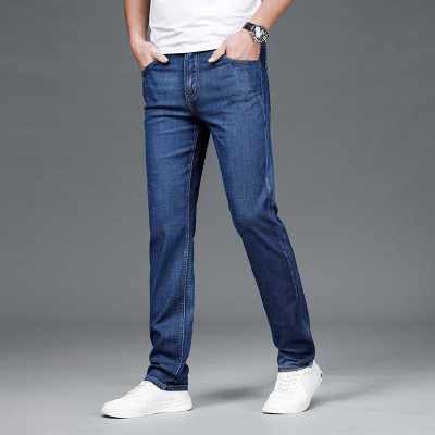专柜男裤子商务小直筒中高腰牛仔裤男士中年经典弹力修身长牛子裤
