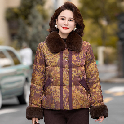 大毛领妈妈装洋气中老年人棉衣外套时尚简约棉服女中年装60岁50岁