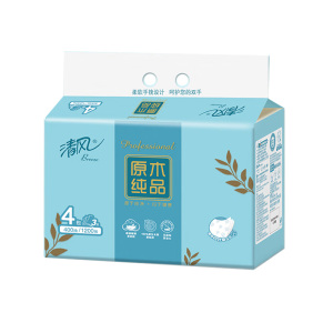 清风抽纸3层100抽*4包原木纯品四叶草压花抽取式BR40AQ