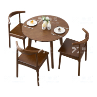 臻远 实木小圆桌简约圆形餐桌接待洽谈桌茶桌椅组合 胡桃色0.8米一桌三椅