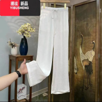 YIBUSHENG天薄款长裤女窄版直筒阔腿裤新款松紧腰休闲裤大码垂感裤子