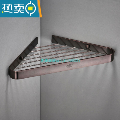 敬平免打孔全铜三角篮欧式四方篮卫生间三角架浴室置物架收纳挂件 实心全铜棕古单层三角篮 [打孔+免打孔]