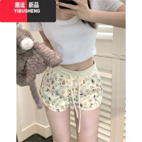 YIBUSHENG卡通小猫印花阔腿休闲裤女季新款松紧腰时尚百搭显瘦垂感短裤子