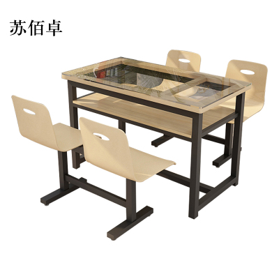 苏佰卓餐桌4人学校食堂小吃店快餐桌椅饭堂钢化玻璃桌1200*600*750[含椅]