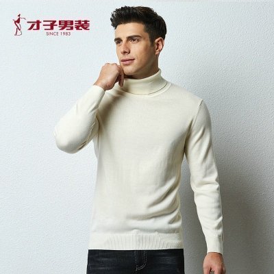 才子男装羊毛衫男冬季款简约高领针织衫百搭舒适修身短款商务休闲毛衫