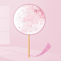 [补贴10%]刺绣团扇古风汉服扇子苏州苏绣中国风旗袍儿童圆扇夏季舞蹈扇专用 花间翎『半透丝质』