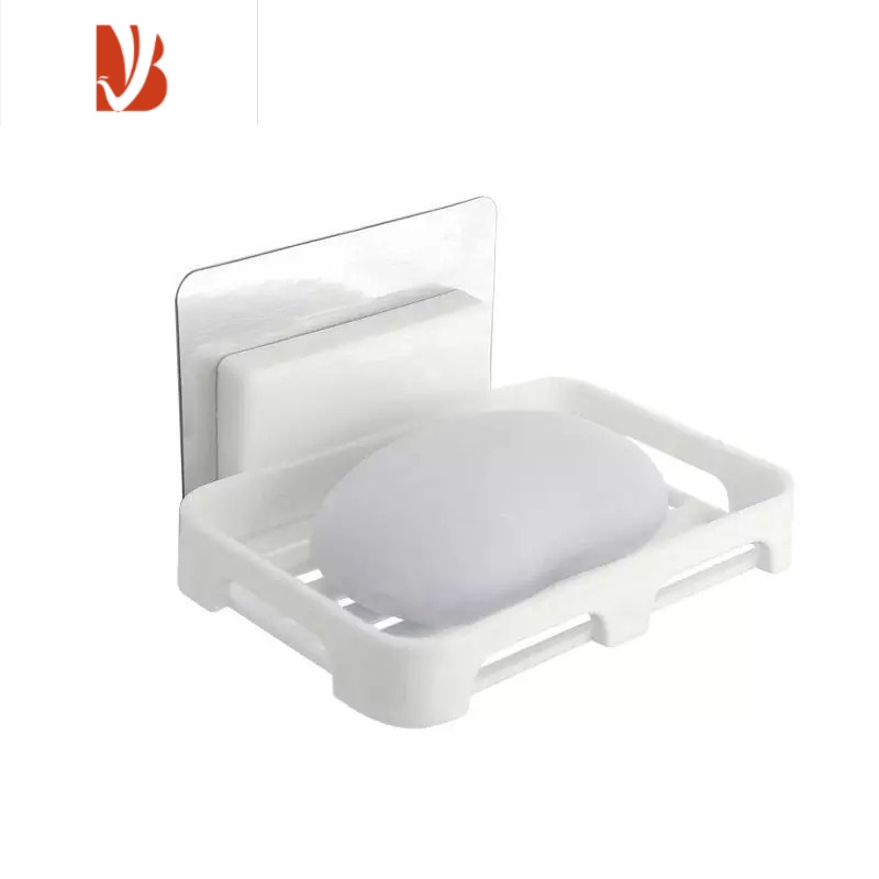 三维工匠肥皂盒壁挂式家用免打孔墙上沥水淋浴房排水香皂盒卫生间置物架 白色[4个装]