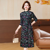 中老年加绒加厚连衣裙气质修身半高领冬季新款高级感气质显瘦长裙
