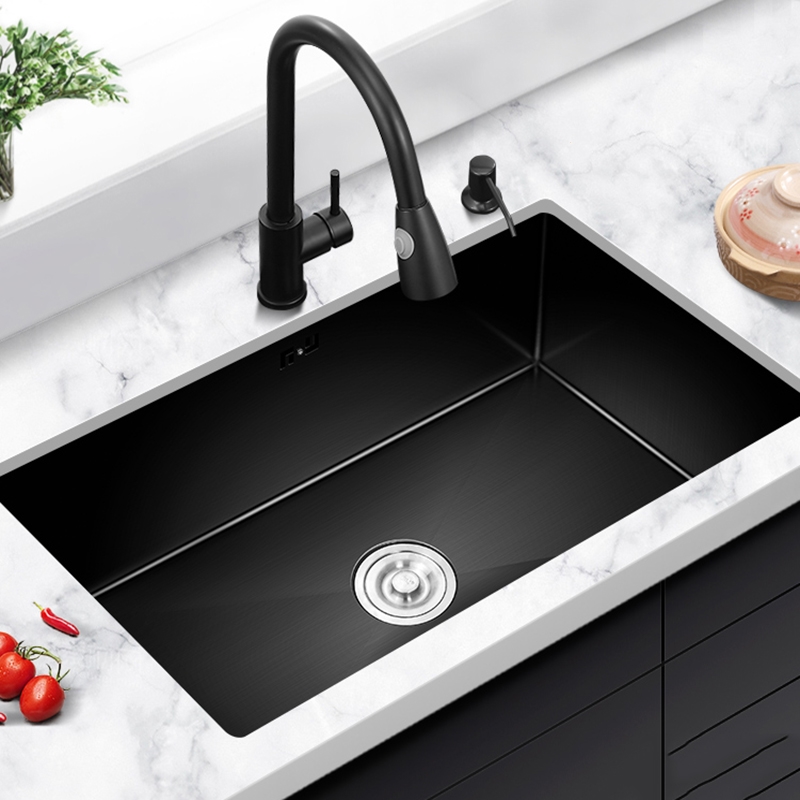 古达纳米水槽单槽黑色台下盆嵌入式洗碗池小304不锈钢洗菜盆厨房大槽
