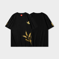 纯棉国潮花卉刺绣短袖潮牌ins时尚男士T恤夏季体桖衣服宽松