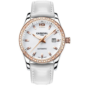 瑞士嘉年华Carnival手表新款全自动机械表 女表时尚钢带潮流夜光防水女士镂空水钻名表时装腕表魅力玫金8685