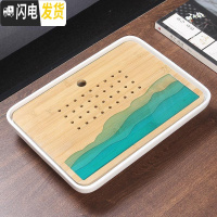 三维工匠 陶瓷茶盘 圆形迷你简约家用办公日式竹制小号干泡茶台托盘 白陶长方-三川35×25茶具