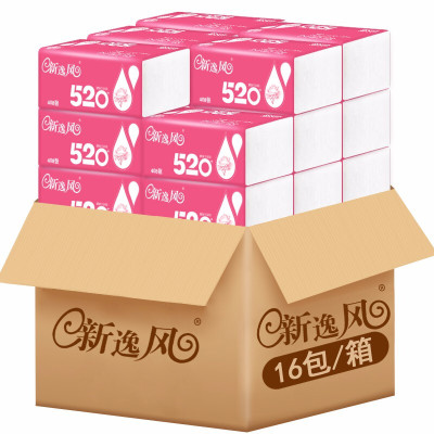 新逸风抽纸16包520系列四层100抽餐巾纸抽纸整箱面巾纸家用实惠装卫生纸斤抽纸