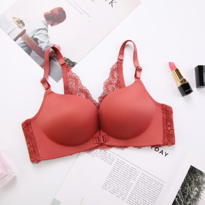可莉允前扣文胸红色聚拢小胸性感美背蕾丝胸罩女士内衣套装无钢圈收副乳文胸套装