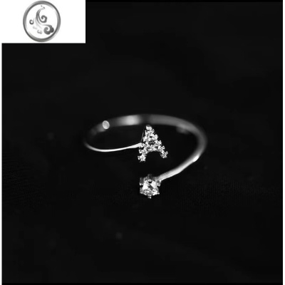 JiMi26个字母戒指女银银轻奢精致设计小众感开口戒食指时尚个性素圈