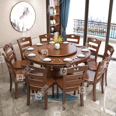 居将实木餐桌圆形餐桌椅组合1.6米圆桌10把餐椅