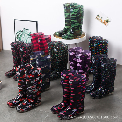 Ideamini高筒雨鞋女长筒印花女士水鞋防滑耐磨保暖劳保PVC雨靴女厂家批发靴子