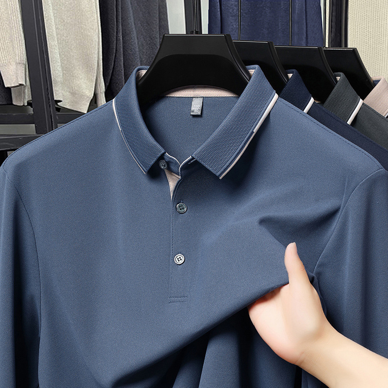 春夏新款男士短袖T恤简约纯色翻领青年休闲简约透气薄款男装