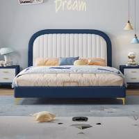 钢琴键小孩软包男孩女孩床粉色轻奢奶油风儿童房公主床