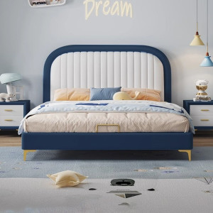 钢琴键小孩软包男孩女孩床粉色轻奢奶油风儿童房公主床