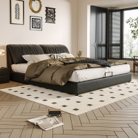 欧梵森 意式轻奢真皮床双人主卧婚床1.8米大床软包储物床皮艺床现代简约卧室榻榻米双人床