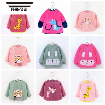 拓斯帝诺宝宝罩衣秋冬反穿男女儿童护衣防水吃饭围兜婴儿围裙女宝宝-款式随机18码4-5岁-