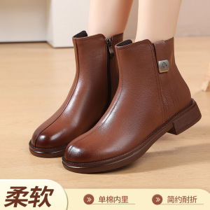 马丁靴女秋冬新款复古风圆头厚底短靴简约休闲后拉链皮靴棉靴