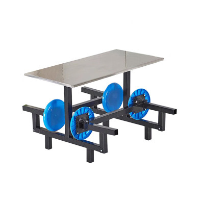 域赢可折叠食堂餐桌椅学校公司饭堂桌子公用连体桌椅四人位不锈钢桌面