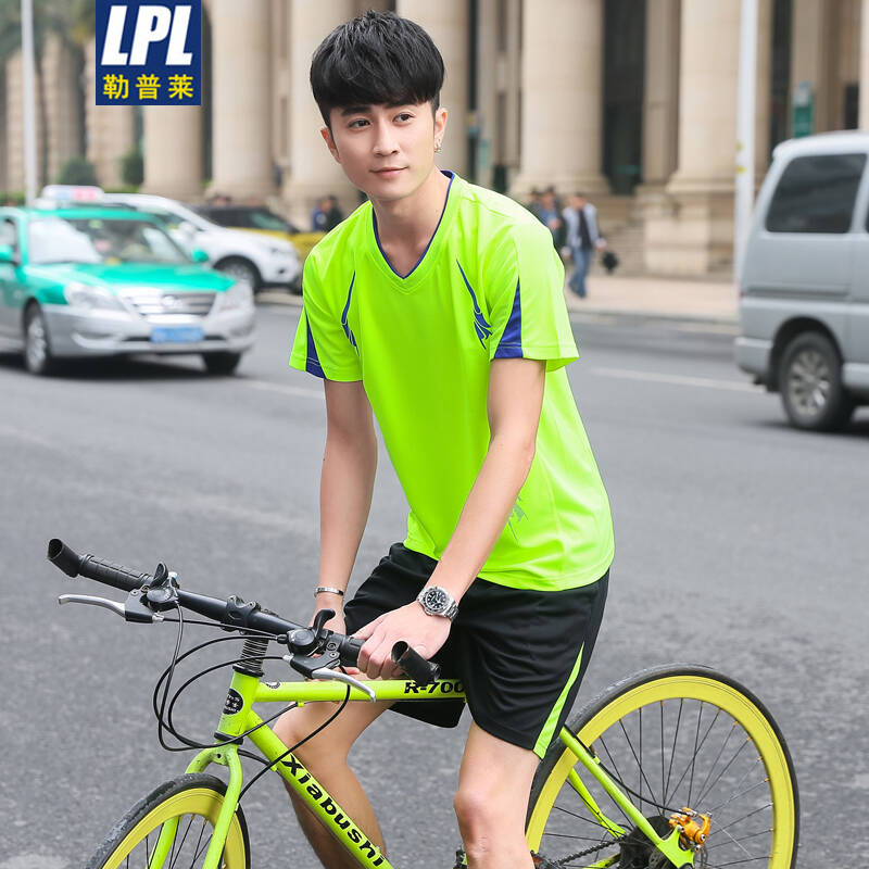 勒普莱大码男装2018夏季新款男士短袖t恤套装修身速干T恤男休闲短裤套装