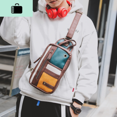 新时尚休闲男士胸包女情侣日韩版竖款潮男包包单肩斜挎包背包日系NEW LAKE 咖啡色男士斜挎包
