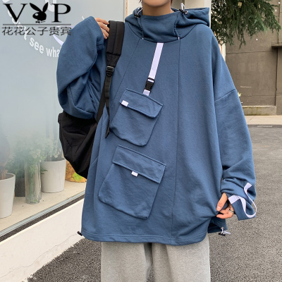 花花公子贵宾新款炸街多口袋卫衣男女秋季2021新款韩版连帽宽松上衣百搭工装外套
