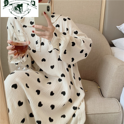 HLCOMAN睡裙女春秋薄款棉学生冬天韩版长袖可爱甜美日系爱心宽松睡衣睡裙