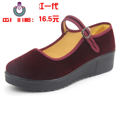 FISHBASKET厚底高跟老北京布鞋女软底黑布鞋酒店工作鞋平底礼仪单鞋妈妈舞鞋休闲鞋