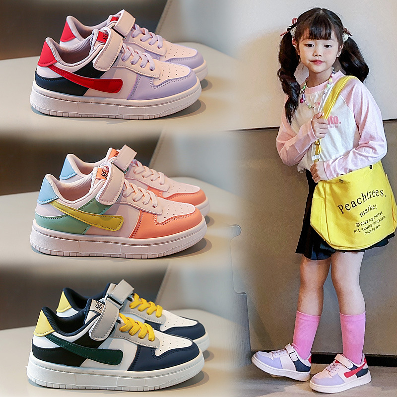 秋新款儿童板鞋女童休闲鞋皮面轻便透气鞋男童跑步鞋