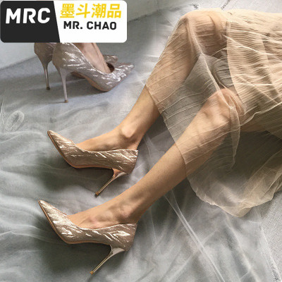 高跟鞋女细跟2020春季新款尖头婚鞋法式性感气质学生仙女少女单鞋墨斗潮品休闲鞋