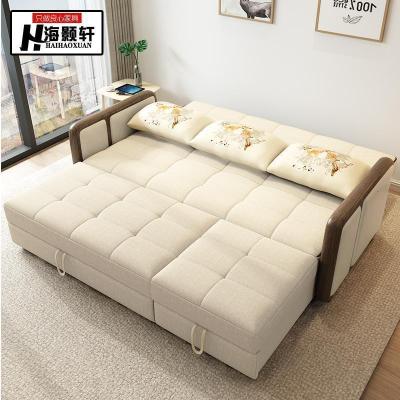 森美人现代北欧多功能两用实木沙发床双人贵妃转角客厅可折叠小户型布艺