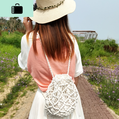ins新款棉线绳编织斜挎森系单肩水桶双肩背包沙滩学生女包编包NEW LAKE女士单肩包