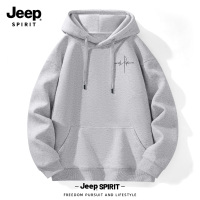 Jeep吉普美式灰色厚棉T男2025新款大尺码男装外套宽松春秋重磅连帽衫