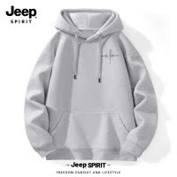 Jeep吉普美式灰色厚棉T男2025新款大尺码男装外套宽松春秋重磅连帽衫